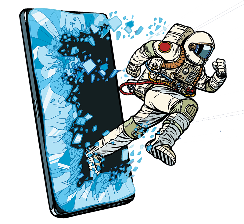 Astronaut breaking through phone